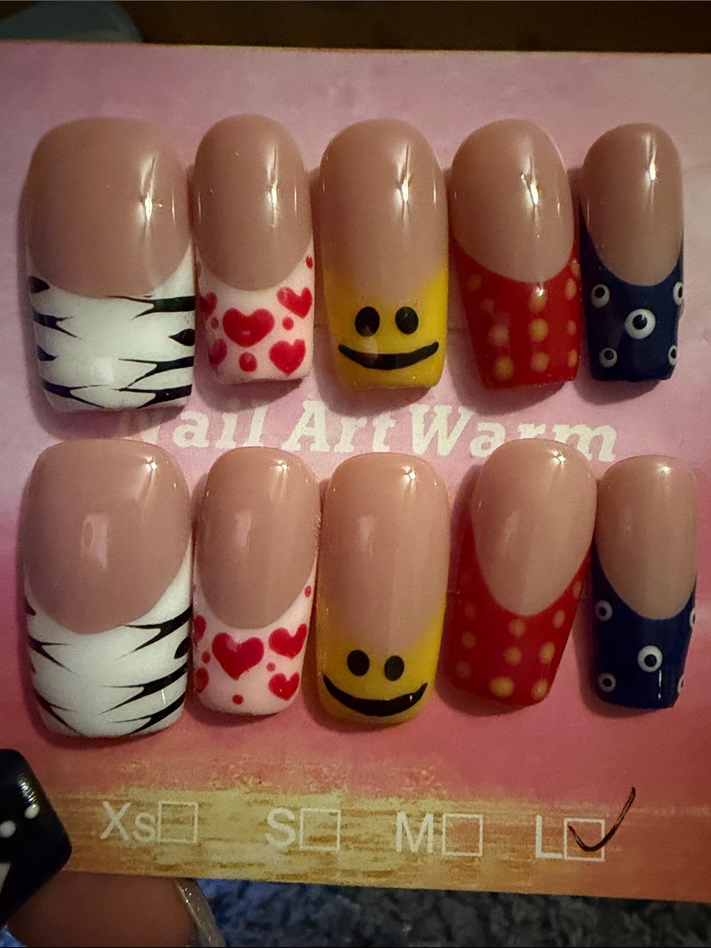 Cute Mixed-Design handmade acrylic Press-On Nails - Hearts, Smiley, Polka Dot